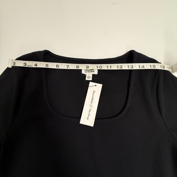NWT The Drop Black Square Neck Balloon Sleeve Ribbed Top – Size L - Picture 4 of 7